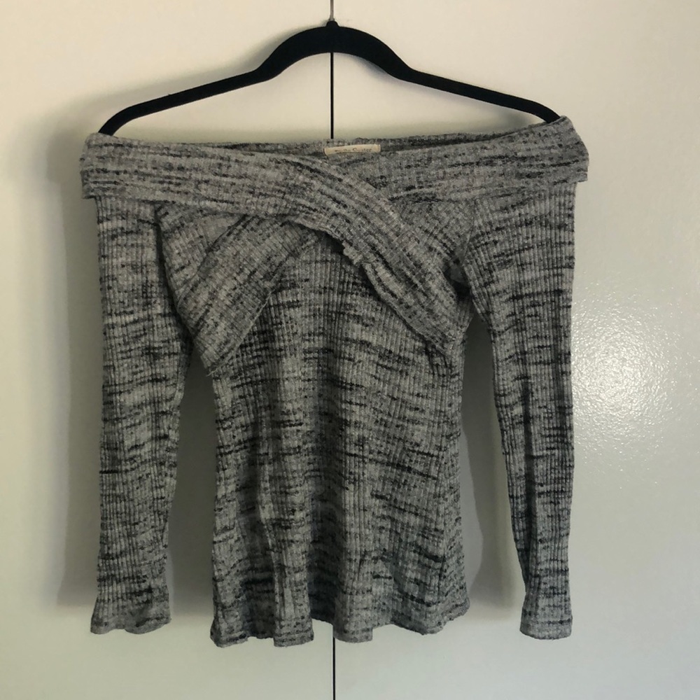 Gray ribbed off the shoulder top